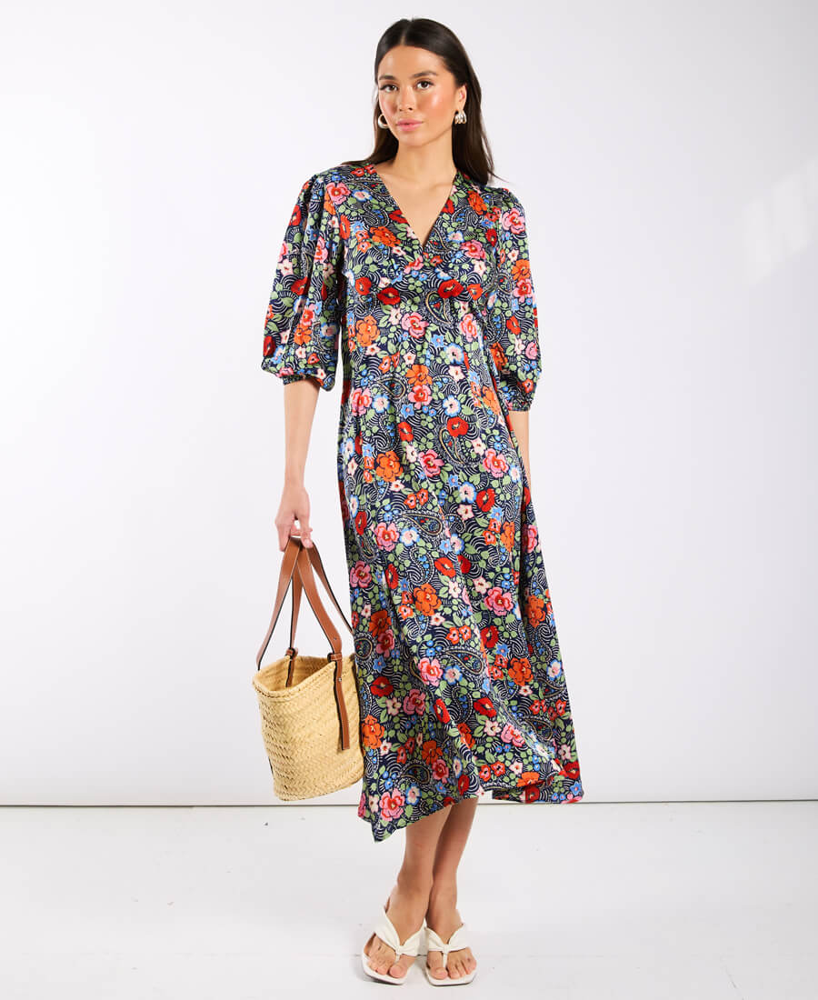 Commercial Kitchen Needs - Multicoloured Floral Satin Midi Dress |