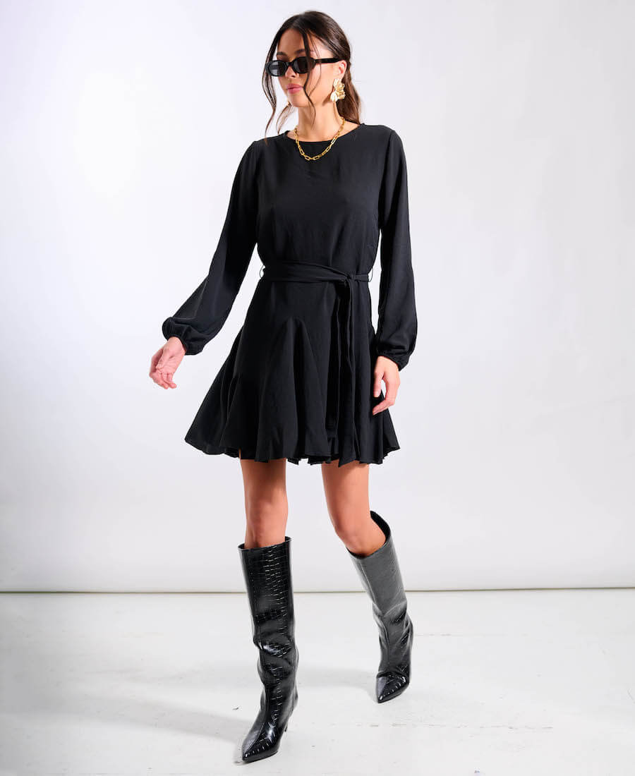 Commercial Kitchen Needs - Black Crepe Belted Fit and Flare