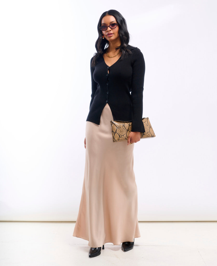 Commercial Kitchen Needs - Champagne Satin Maxi Slip Skirt |