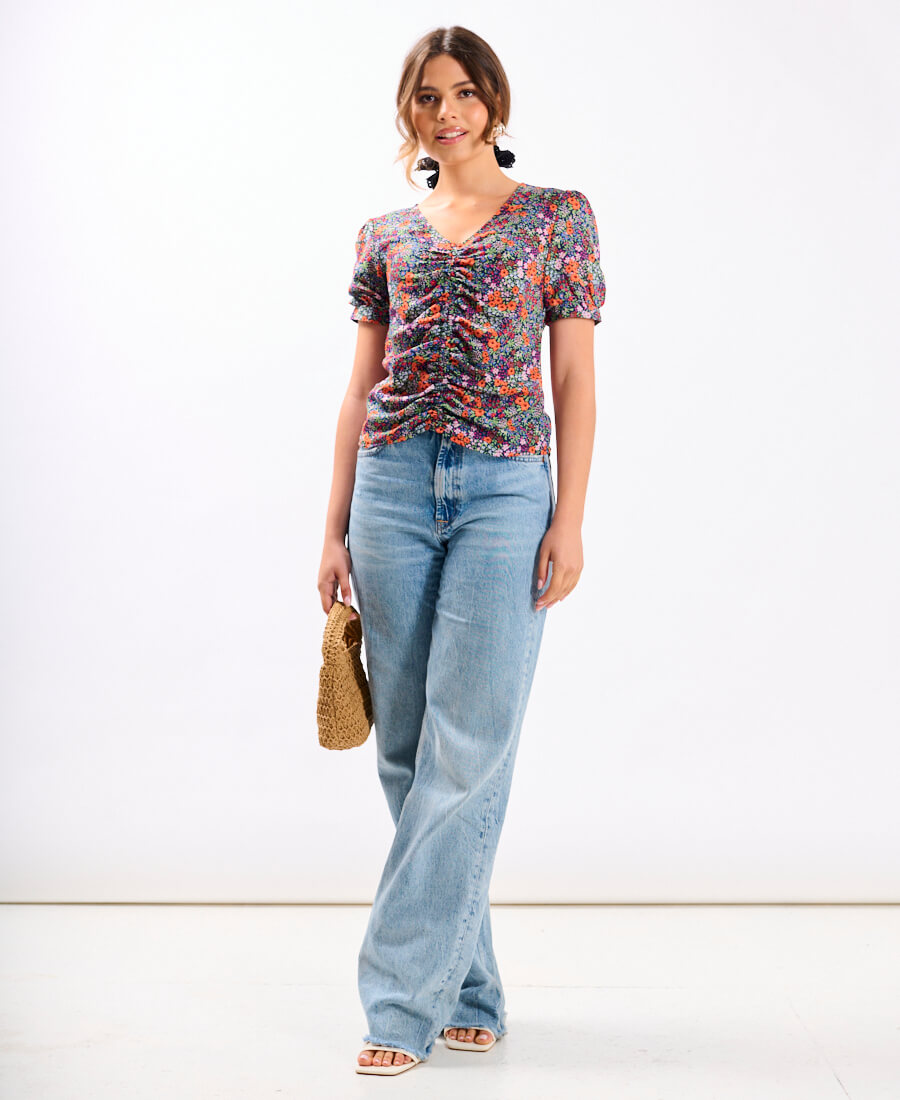Commercial Kitchen Needs - Multicoloured Floral Ruched Top | Clothing