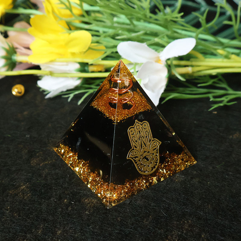 Commercial Kitchen In Home - Hamsa Hand Resin Crystal Pyramid Black