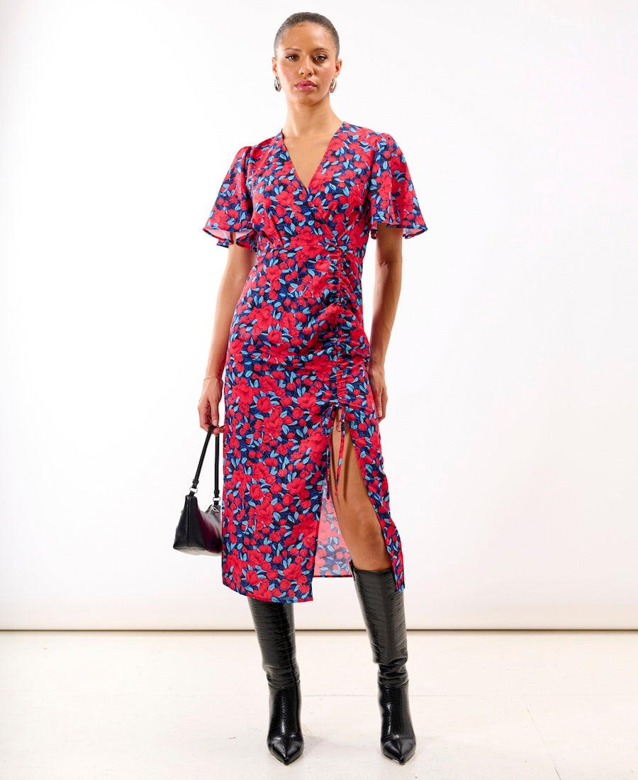 Commercial Kitchen Needs - Red Floral Wrap Midi Dress |