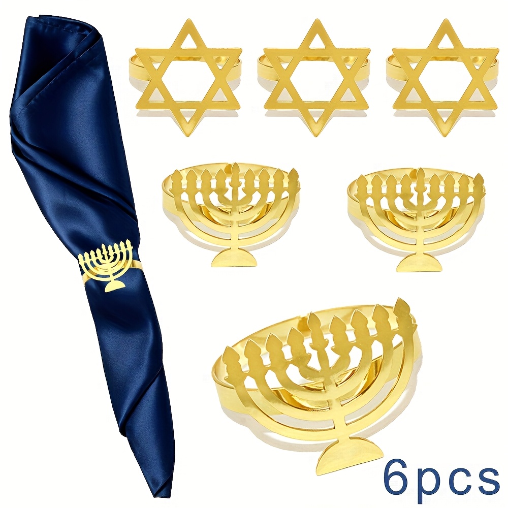 Commercial Kitchen In Home - 6Pcs Hanukkah Menorah Napkin Rings Gold