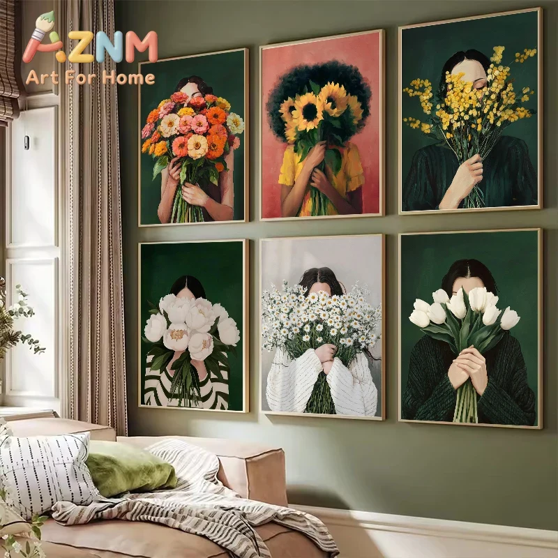 Commercial Kitchen In Home - Minimalism Abstract Woman with Flower Poster